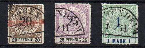 Wuürttemberg (telégrafos)  nº 3/4,10. Año 1875-78