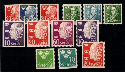 Suecia. Yvert Nº 326/32,326a,328a,330/1a,336A/B.